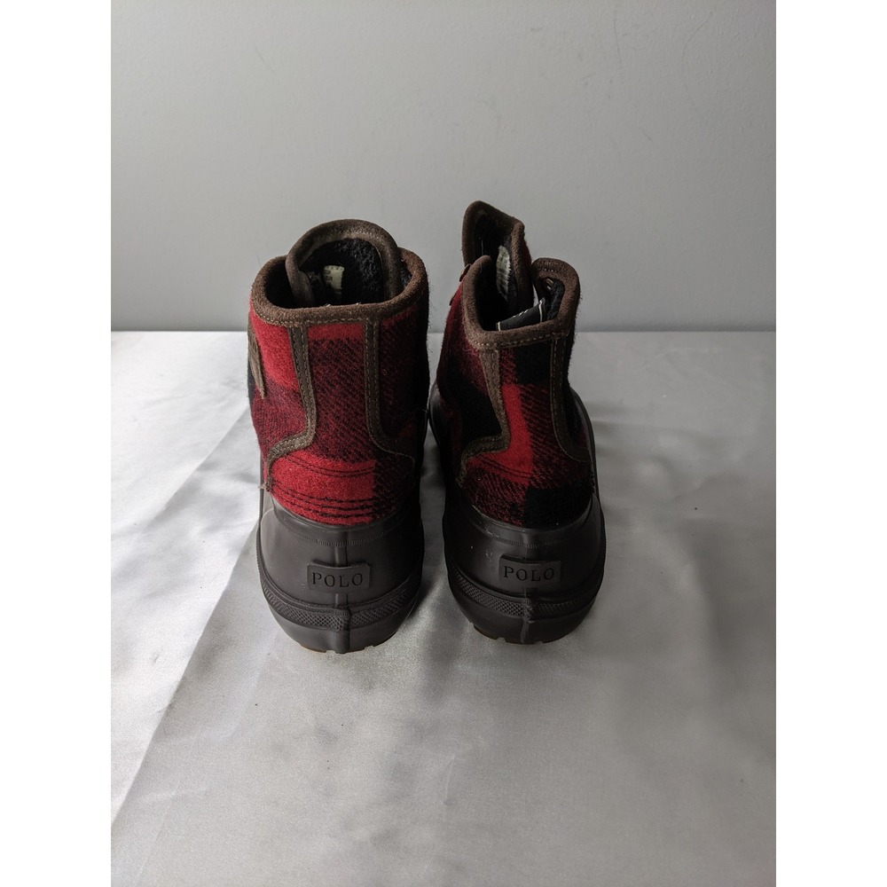 Polo Ralph Lauren Claus Laceup Duck Boots Red Black Buffalo Plaid Mens 10 - Picture 7 of 10